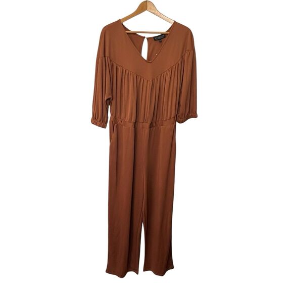 ELOQUII NWT Wide Leg Jumpsuit Rust Brown Pleated Women’s Size 14/16 Fall - Picture 1 of 12